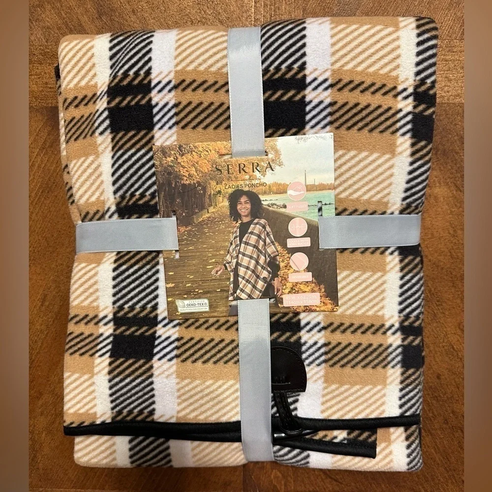 NWT SERRA LADIES PONCHO’S (2pack) Burgundy-soft & Plaid-fleece